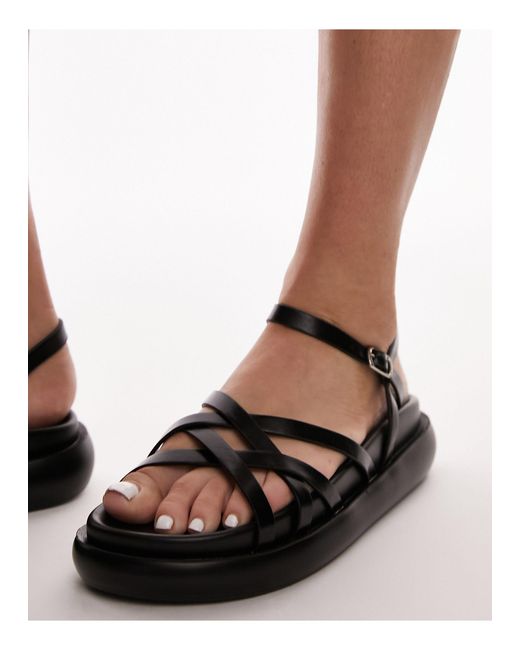 Junior - sandali flatform neri con fascette sottili di TOPSHOP in Black