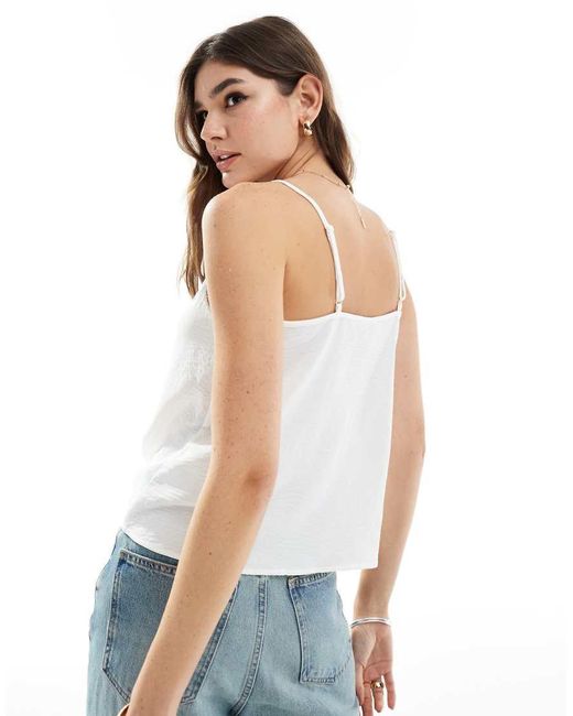 Pieces White Cami Top With Lace Trim Detail