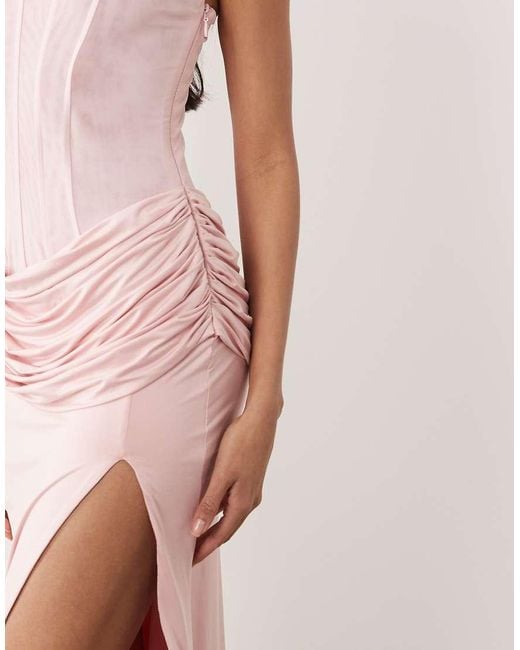 Oh Polly Pink Premium Square Neck Drape Waist Detail Maxi Dress