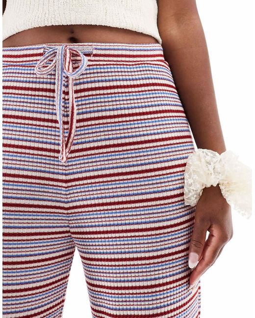 Pieces Geribbelde Broek Met Wijde Pijpen in het Purple