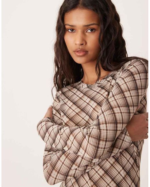Vila Brown High Neck Long Sleeve Mesh Top