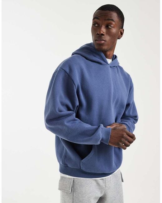 ASOS Blue Oversized Wash Hoodie With Pigment Print for men