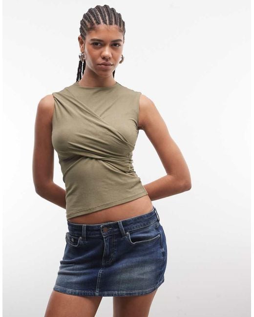 Motel Natural Otso Twist Wrap Short Sleeve Top