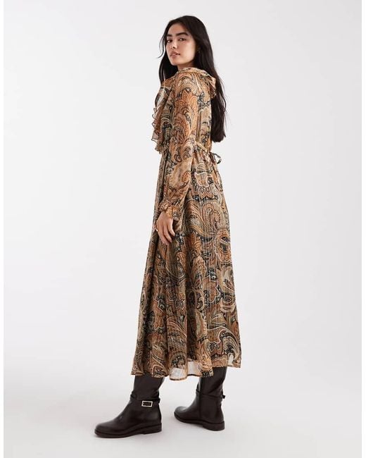 New Look Natural Paisley Chiffon Long Sleeve Midi Dress