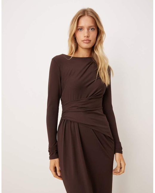 ASOS Natural Long Sleeve Drape Maxi Dress