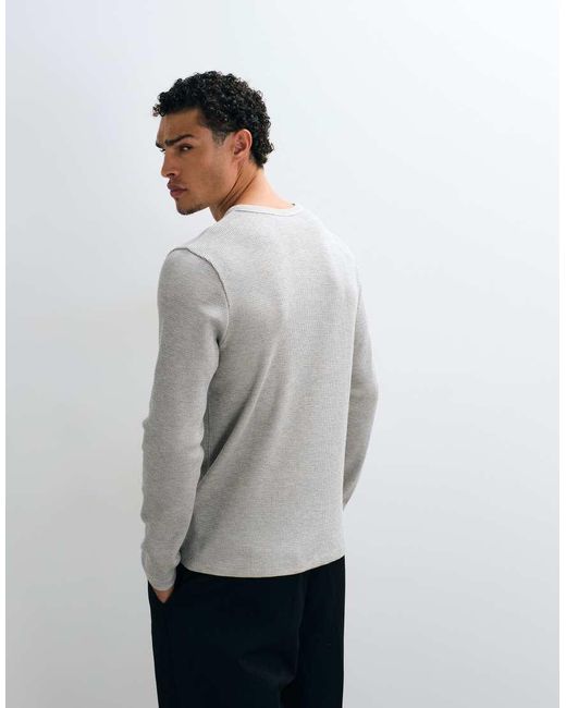 ASOS Gray Heavyweight Regular Fit Long Sleeve T-shirt With Henley for men