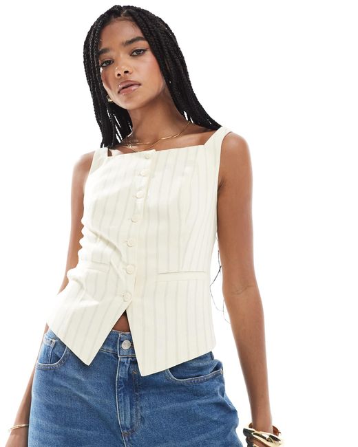 Stradivarius White Square Neck Waistcoat