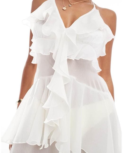 Miss Selfridge White Beach Ruffle Chiffon Maxi Dress