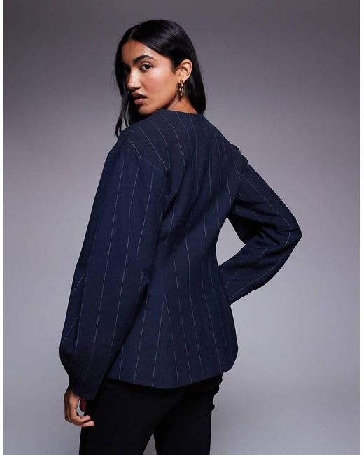 River Island Blazer Met Krijtstreep En Cocoonmouwen in het Blue
