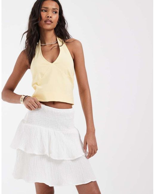 Vero Moda White Shirred Waist Ruffle Him Cheesecloth Mini Skirt