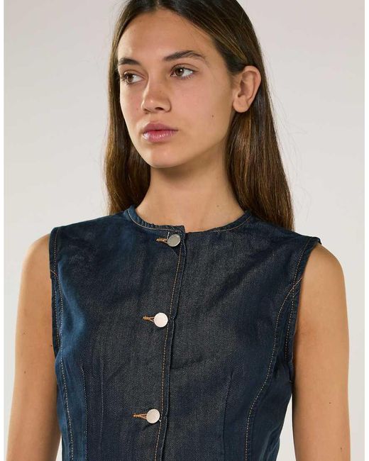 Glamorous Blue Denim Sleeveless Blouse