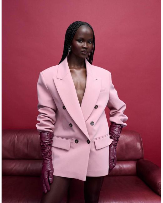 ASOS Pink Power Shoulder Double-breasted Blazer