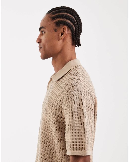 Jack & Jones Natural Split Neck Knitted Polo for men