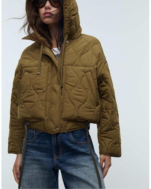 Stradivarius Green Hooded Puffer Jacket