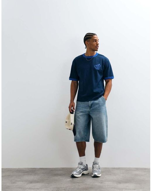 ASOS Blue Boxy Relaxed Ringer T-shirt With Chest Graphic for men