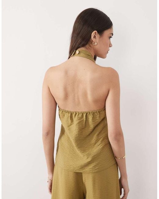New Look Natural Button Down Halter Neck Top