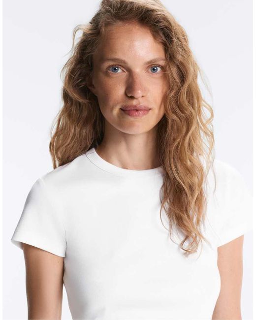 Oysho White Fitted Rib Cotton Blend T-shirt