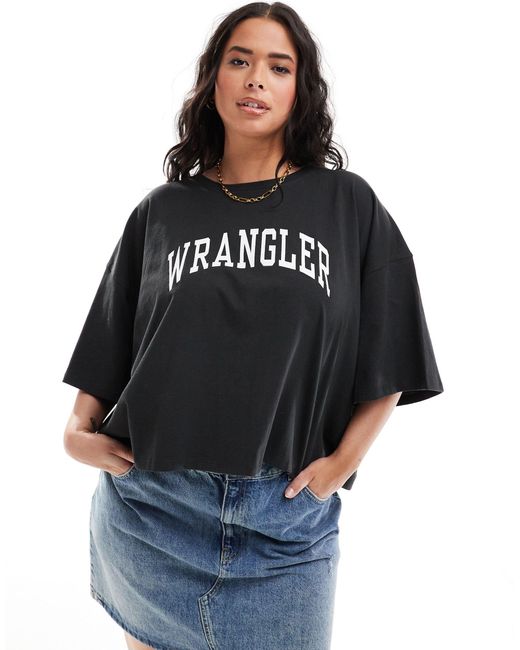 T-shirt corta squadrata sbiadito con logo di Wrangler in Black
