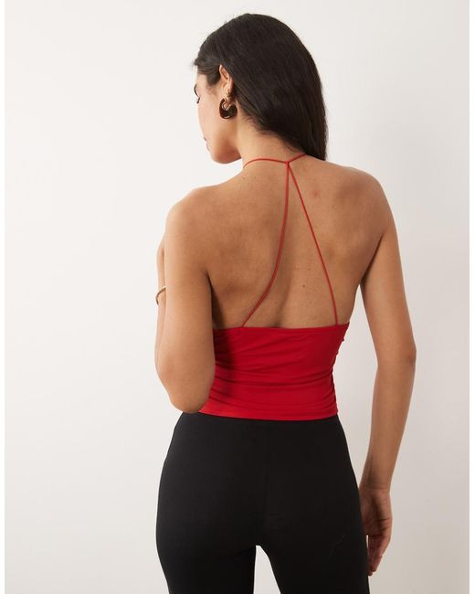 ASOS Red Polyamide High Neck Cinched Waist Halter Top