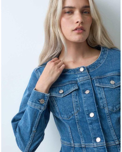 Gap Blue Scoop Neck Peplum Denim Jacket