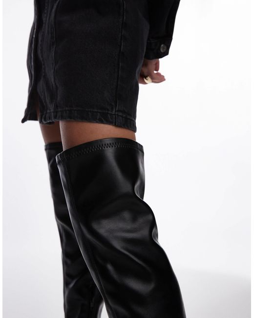 TOPSHOP Black Tash Heeled Over The Knee Boot