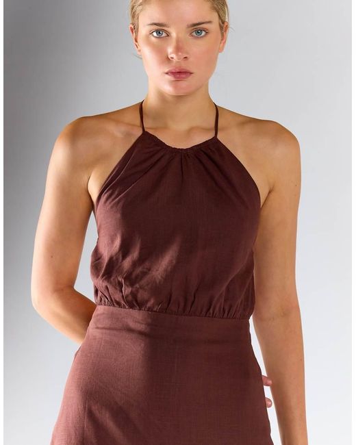 Glamorous Brown Gathered Halter Mini Dress