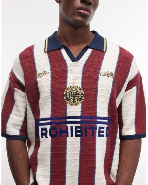 Prohibited Red Knitted Stripe Football Shirt for men