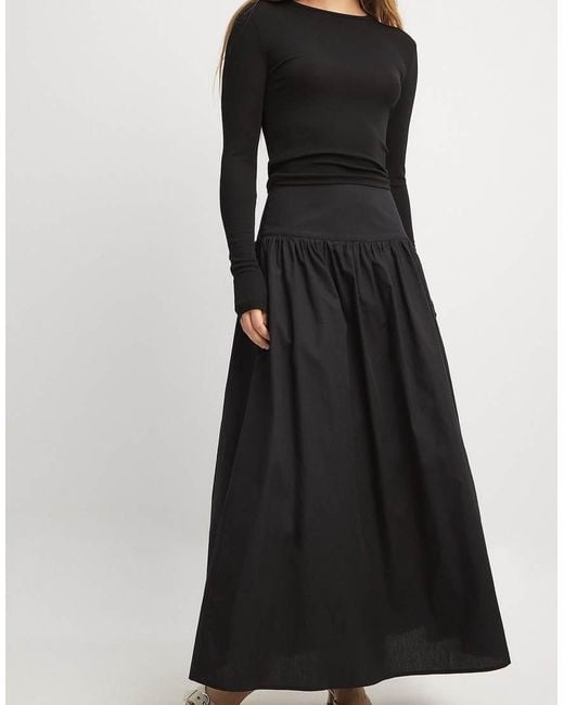 NA-KD Black Gathered Maxi Cotton Skirt