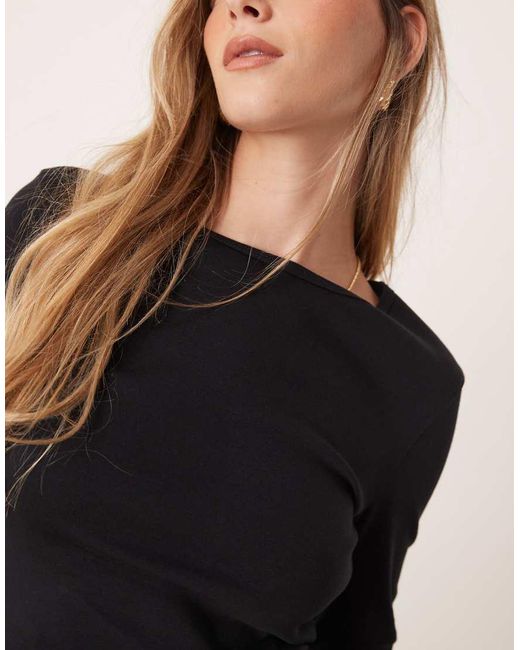 Gina Tricot Black Jersey Rib Round Neck Long Sleeve Top