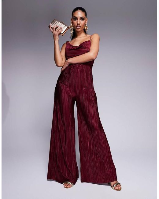 ASOS Purple Plisse Asymmetric Drape Cami Jumpsuit