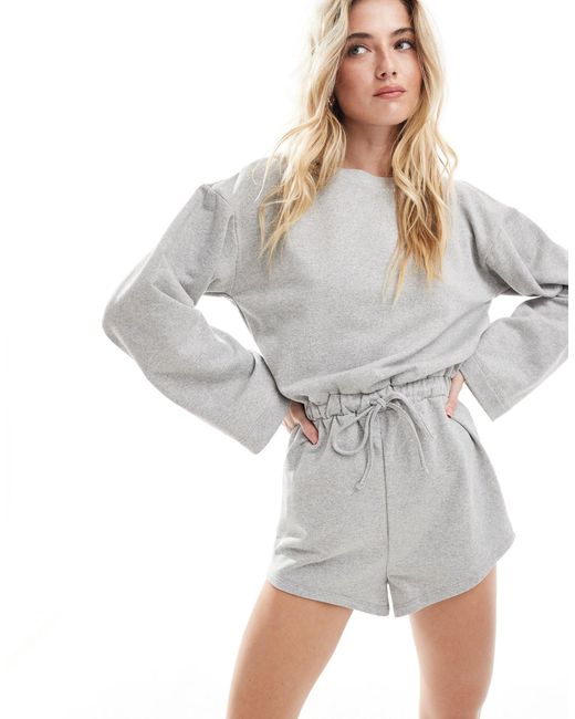 ASOS Gray Long Sleeve Playsuit With Channel Waist And Super Short