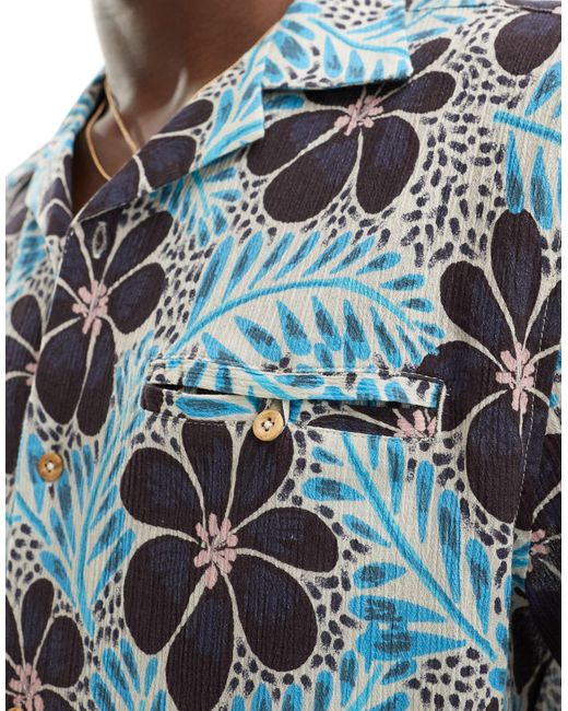 Camisa holgada con estampado floral retro y cuello ASOS de hombre de color Blue