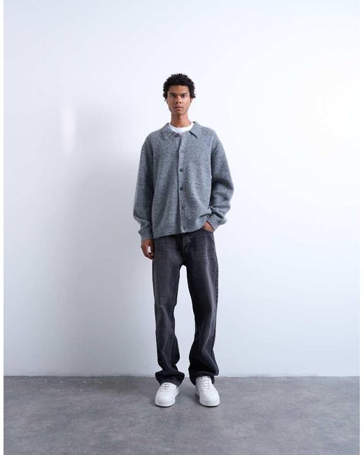 Topman Blue Oversized Fit Button Through Cardigan for men