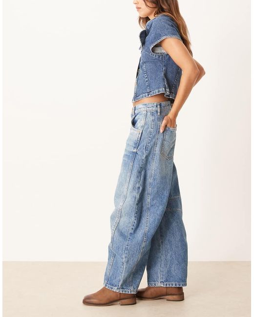 Free People Blue Good Luck Mid Rise Barrel Jean