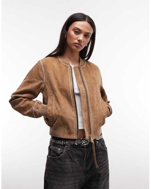 AllSaints Brown Orten Whip Suede Bomber Jacket