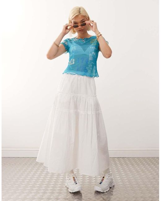 Collusion Blue Sheer Hibiscus Print Mesh Double Layer Top