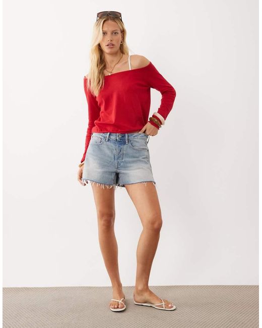 Mango Red Teen Knitted Off Shoulder Long Sleeve Top