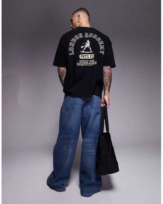 Camiseta Negra Extragrande Con Estampado Gráfico Deportivo De ASOS de hombre de color Blue
