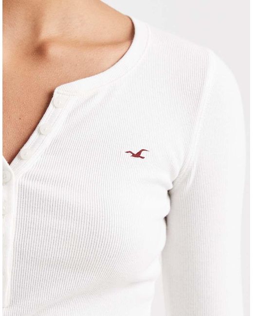 Hollister White Long Sleeve Button Up Henley Top