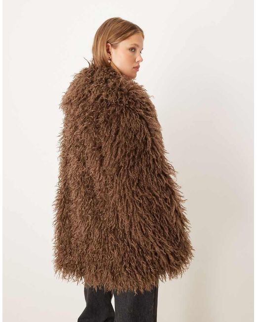 Brave Soul Brown Longline Mongolian Faux Fur Jacket