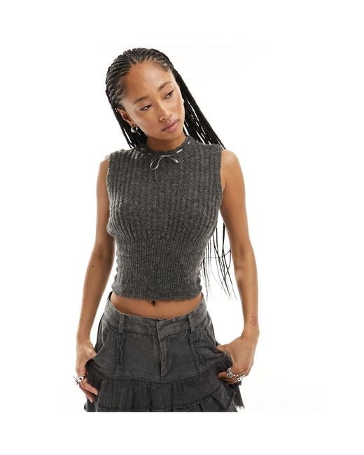 Collusion Black Lace Trim Knitted Vest