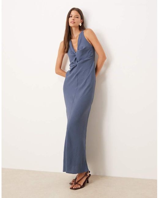 ASOS Blue Draped Knot Front Midi Dress