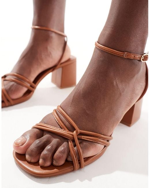 Mango Brown Strappy Square Toe Heeled Sandal