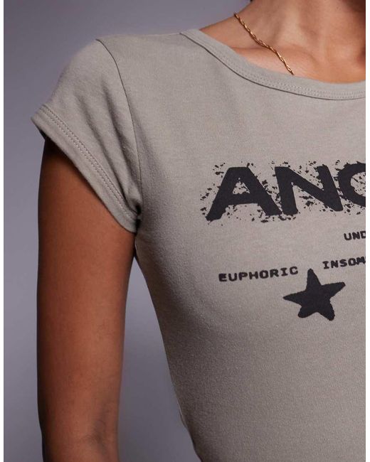 Abrand Jeans Gray Angel Print Baby Cap Sleeve T-shirt
