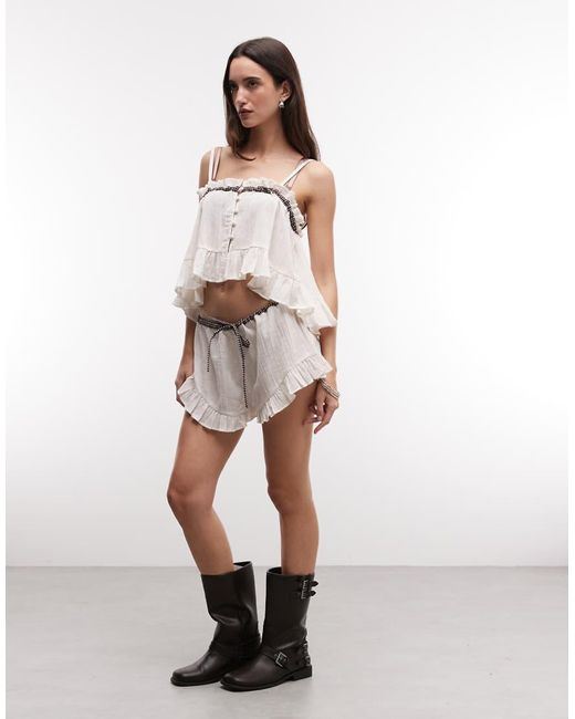 Collusion Yellow Gingham Trim Frill Cami Beach Co-Ord
