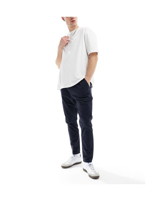 Another Influence Blue Cotton Twill Tapered Trousers for men