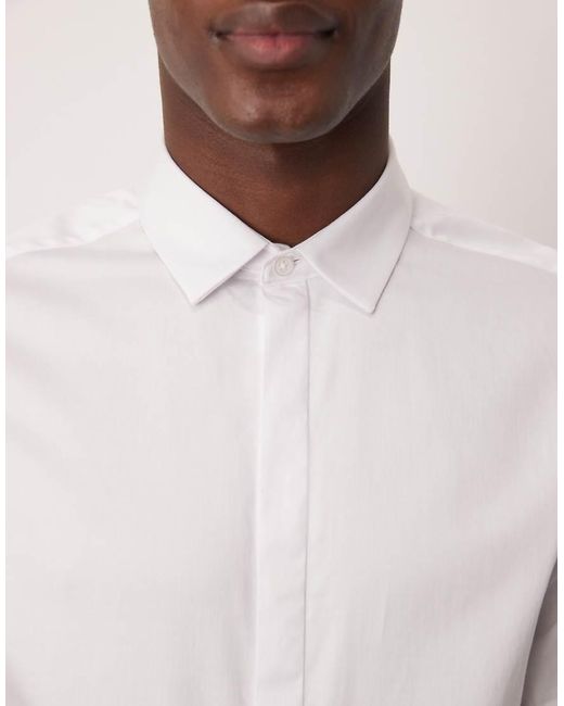 ASOS Blue Slim Fit Sateen Shirt for men