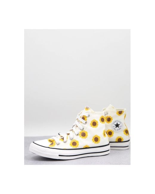 Chuck 70 hi - sneakers alte bianco sporco con stampa di girasoli di Converse in Yellow