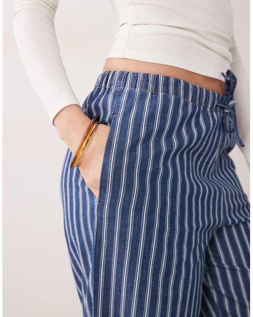Mango Blue 100% Cotton Tie Waist Denim Trouser