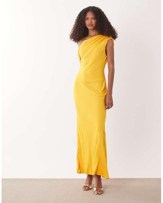Nobody's Child Yellow Minka Satin Fallen Shoulder Maxi Dress